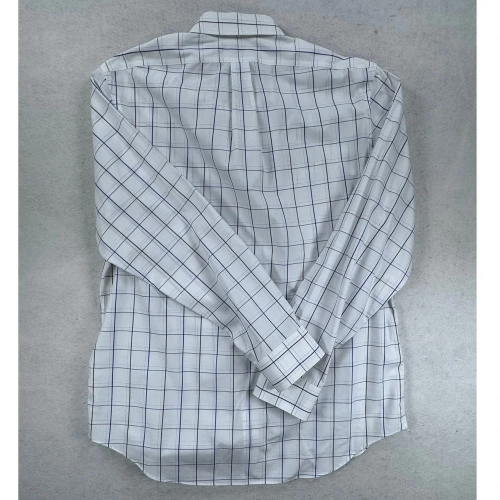 Banana Republic Mens Non-Iron Classic Fit Windowpane Dress Shirt White Blue L